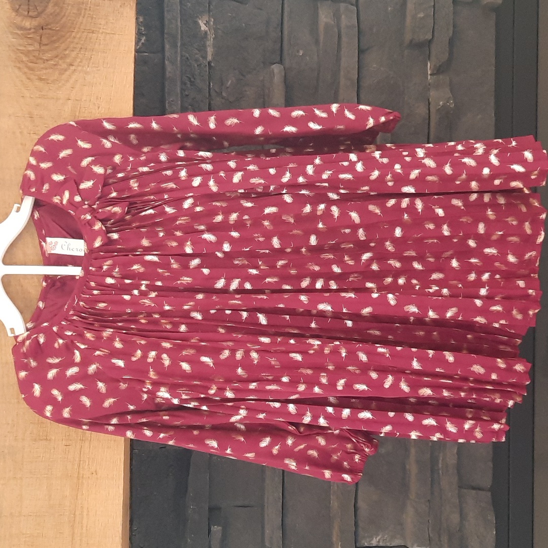 Girls 4t Long Sleeved Pleated Feather Dress